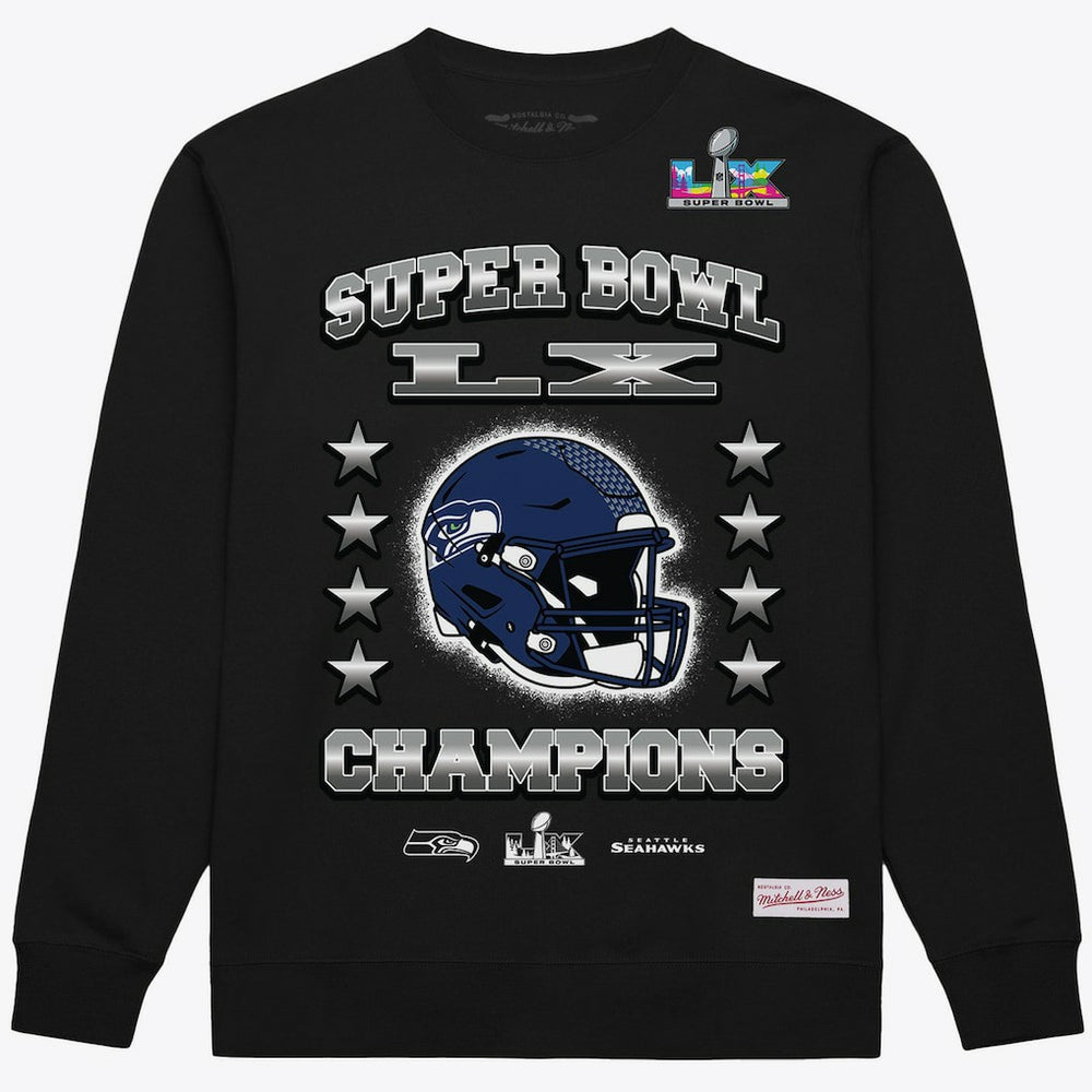 Seattle Seahawks Super Bowl LX Champions Helmet Sweatshirt - Black Sweatshirts