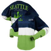 Seattle Seahawks Spirit Jersey Women's Super Bowl LX Champions Horizontal Ombre Long Sleeve T-Shirt - College Navy/Neon Green T-shirts