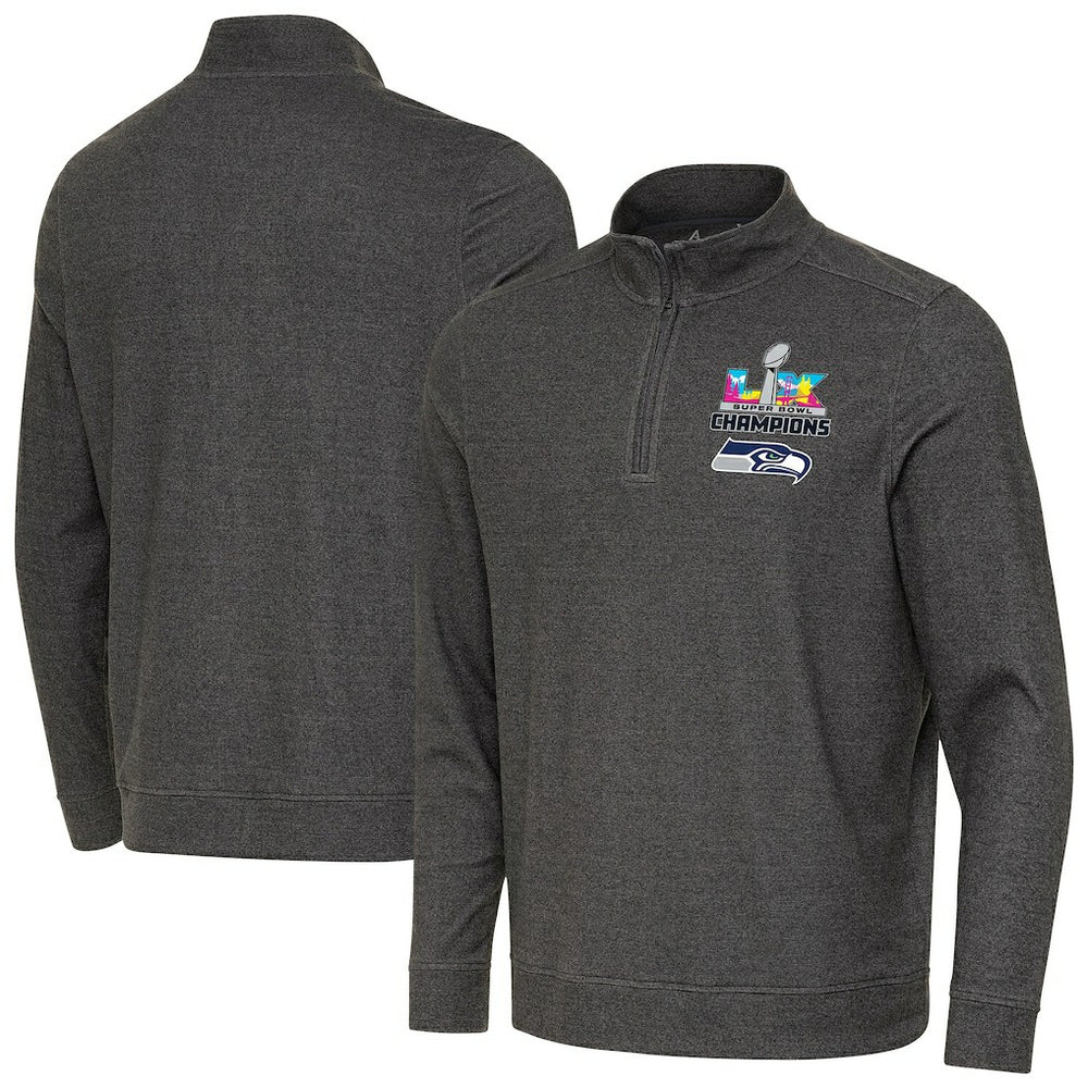 Seattle Seahawks Antigua Super Bowl LX Champions Subtle Quarter-Zip Pullover - Black Pullover