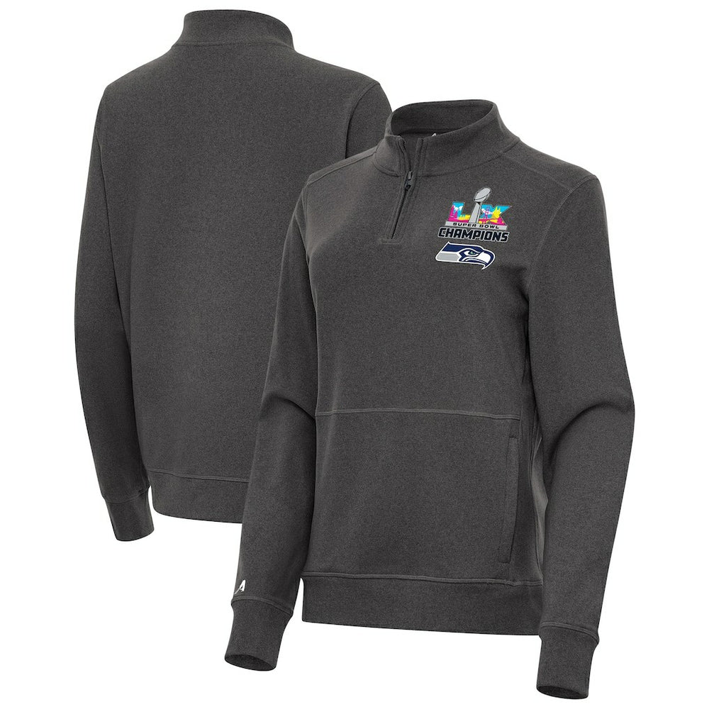 Seattle Seahawks Antigua Women's Super Bowl LX Champions Crush Quarter-Zip Pullover - Charcoal Pullover
