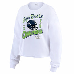 Seattle Seahawks WEAR by Erin Andrews Women's Super Bowl LX Champions Cropped Long Sleeve T-Shirt - White T-shirts