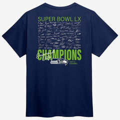 Seattle Seahawks Super Bowl LX Champions Big & Tall Autograph Signing Roster T-Shirt - College Navy T-shirts