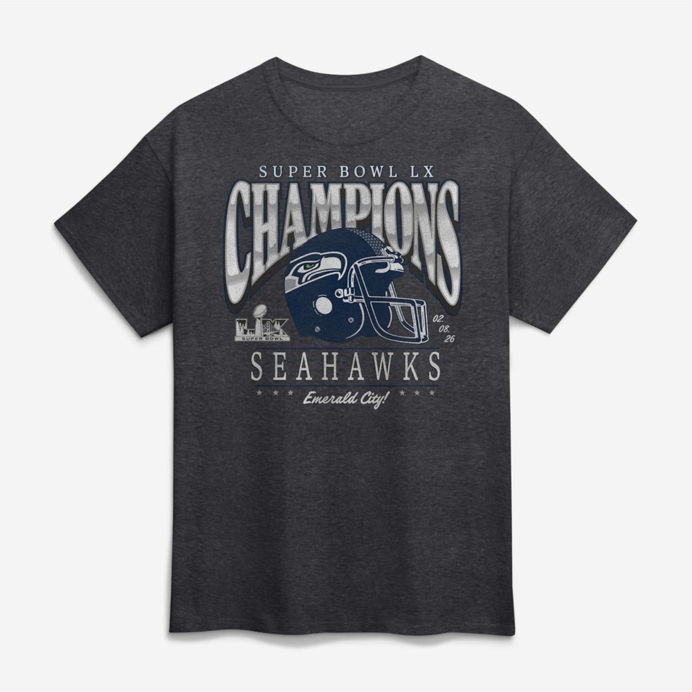 Seattle Seahawks Super Bowl LX Champions Big & Tall Prestigious Run T-Shirt - Heather Charcoal T-shirts