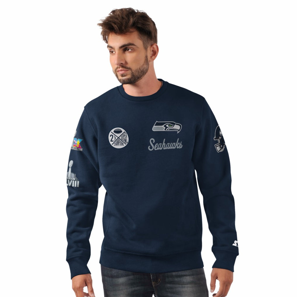 Seattle Seahawks Starter Two-Time Super Bowl Champions Classic Fleece Sweatshirt - College Navy Sweatshirts