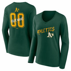 Athletics Women's Hustle Personalized Name & Number Long Sleeve V-Neck T-Shirt - Green T-shirts