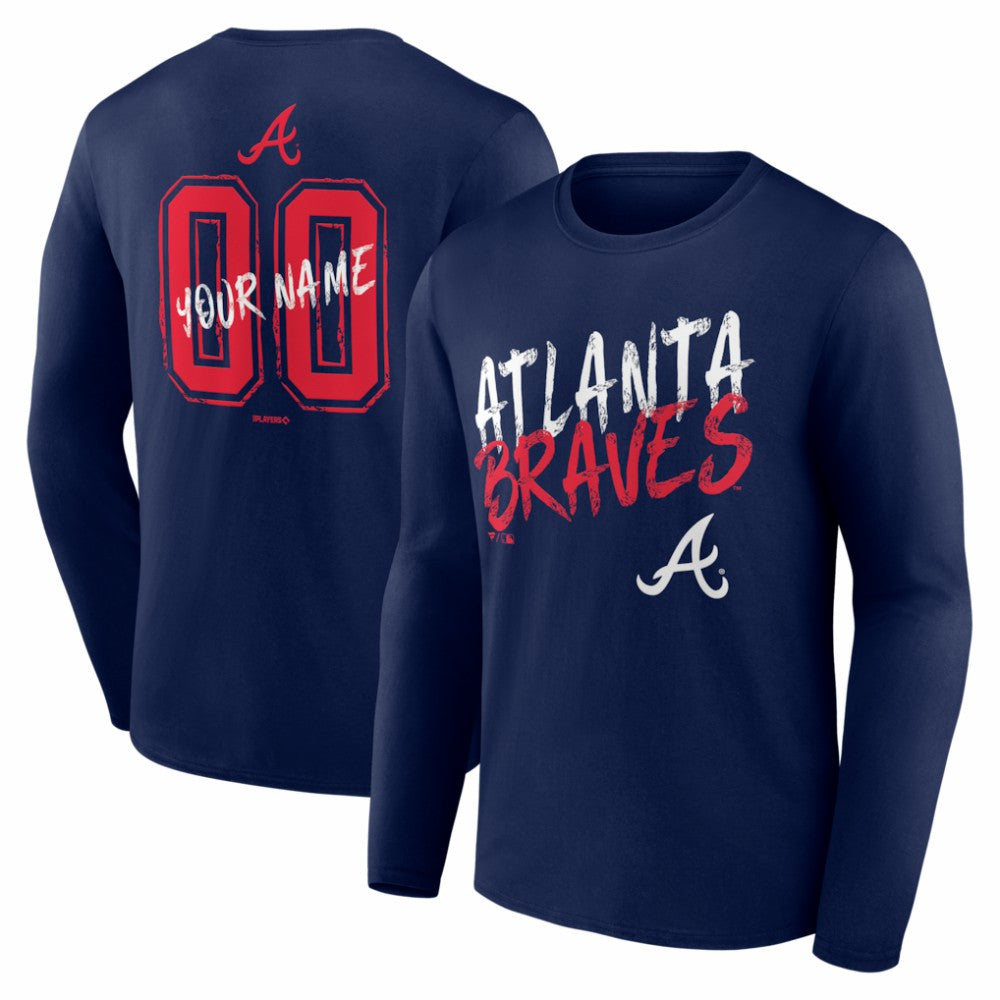 Atlanta Braves Hustle Personalized Name & Number Long Sleeve T-Shirt - Navy T-shirts