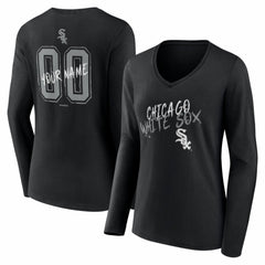 Chicago White Sox Women's Hustle Personalized Name & Number Long Sleeve V-Neck T-Shirt - Black T-shirts