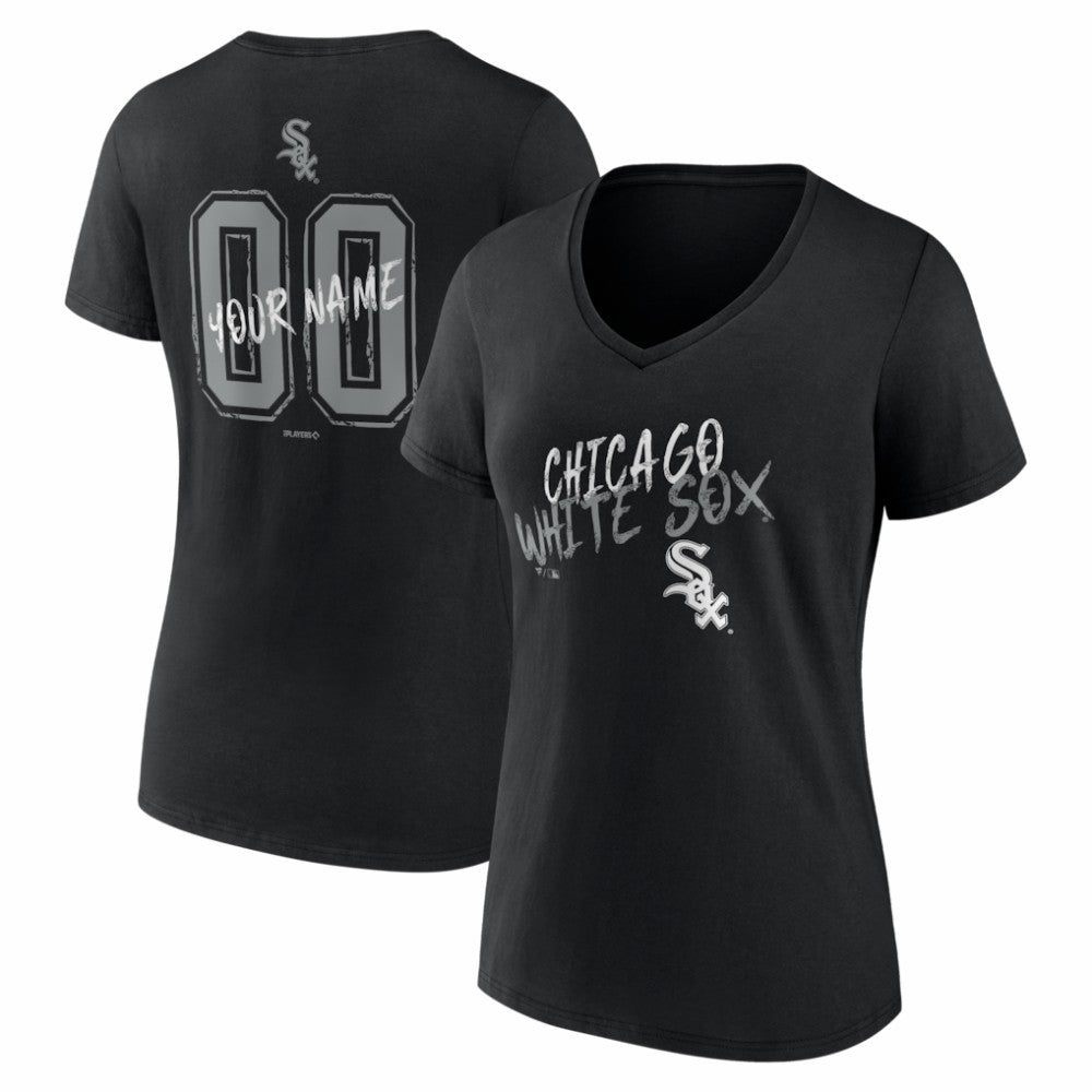 Chicago White Sox Women's Hustle Personalized Name & Number V-Neck T-Shirt - Black T-shirts