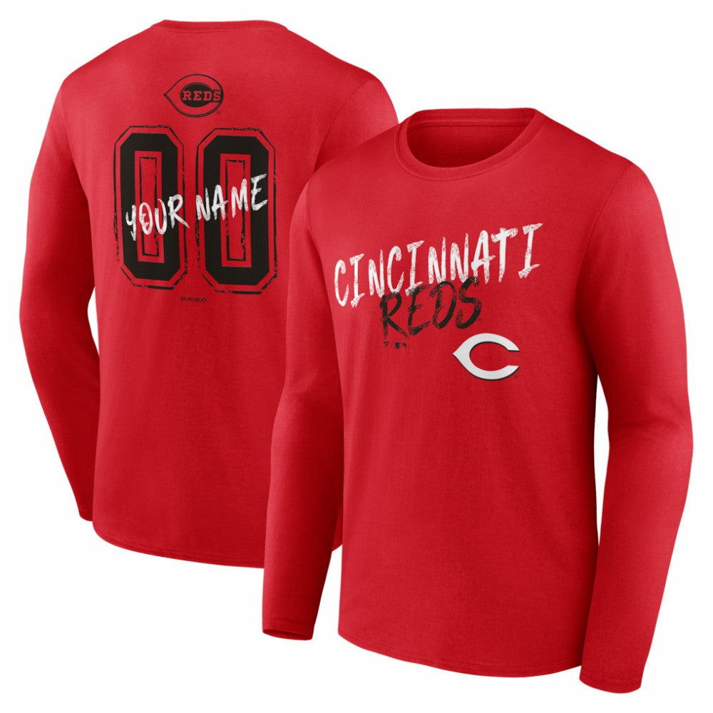 Cincinnati Reds Hustle Personalized Name & Number Long Sleeve T-Shirt - Red T-shirts