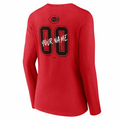 Cincinnati Reds Women's Hustle Personalized Name & Number Long Sleeve V-Neck T-Shirt - Red T-shirts