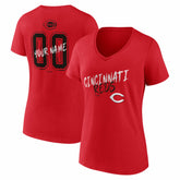 Cincinnati Reds Women's Hustle Personalized Name & Number V-Neck T-Shirt - Red T-shirts