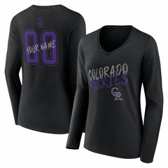Colorado Rockies Women's Hustle Personalized Name & Number Long Sleeve V-Neck T-Shirt - Black T-shirts