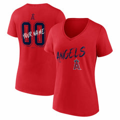 Los Angeles Angels Women's Hustle Personalized Name & Number V-Neck T-Shirt - Red T-shirts