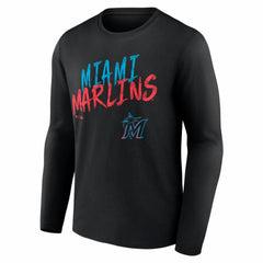 Miami Marlins Hustle Personalized Name & Number Long Sleeve T-Shirt - Black T-shirts
