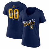 Milwaukee Brewers Women's Hustle Personalized Name & Number V-Neck T-Shirt - Navy T-shirts