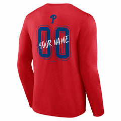 Philadelphia Phillies Hustle Personalized Name & Number Long Sleeve T-Shirt - Red T-shirts