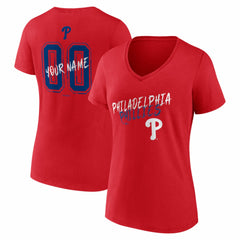 Philadelphia Phillies Women's Hustle Personalized Name & Number V-Neck T-Shirt - Red T-shirts