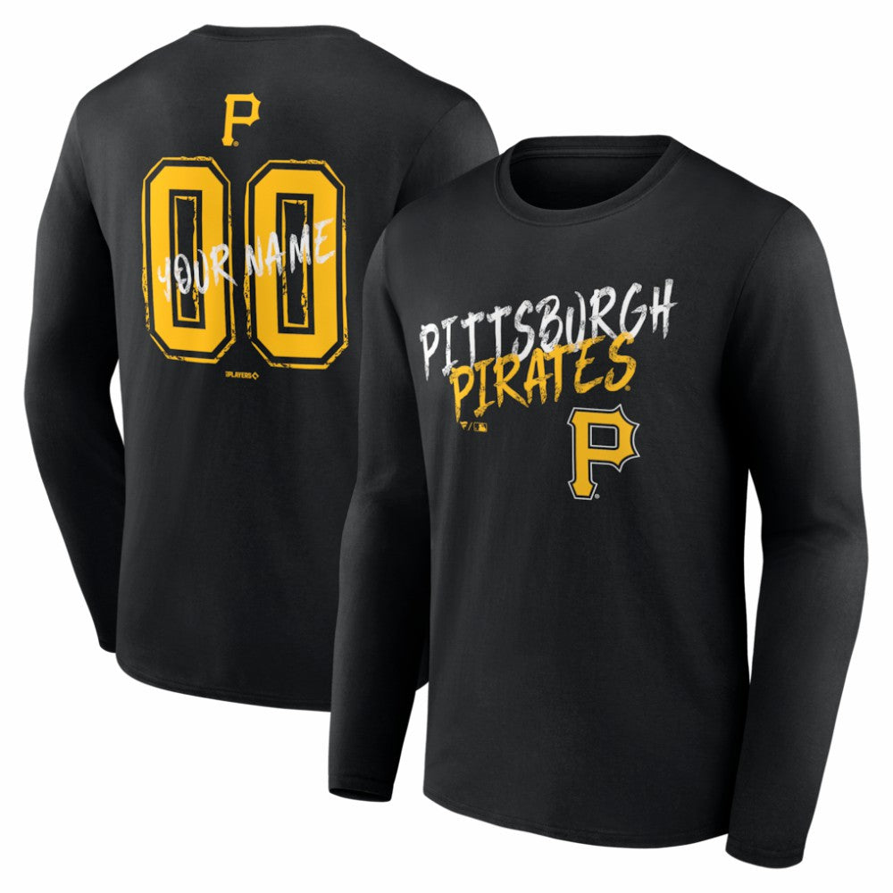 Pittsburgh Pirates Hustle Personalized Name & Number Long Sleeve T-Shirt - Black T-shirts