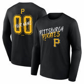Pittsburgh Pirates Hustle Personalized Name & Number Long Sleeve T-Shirt - Black T-shirts