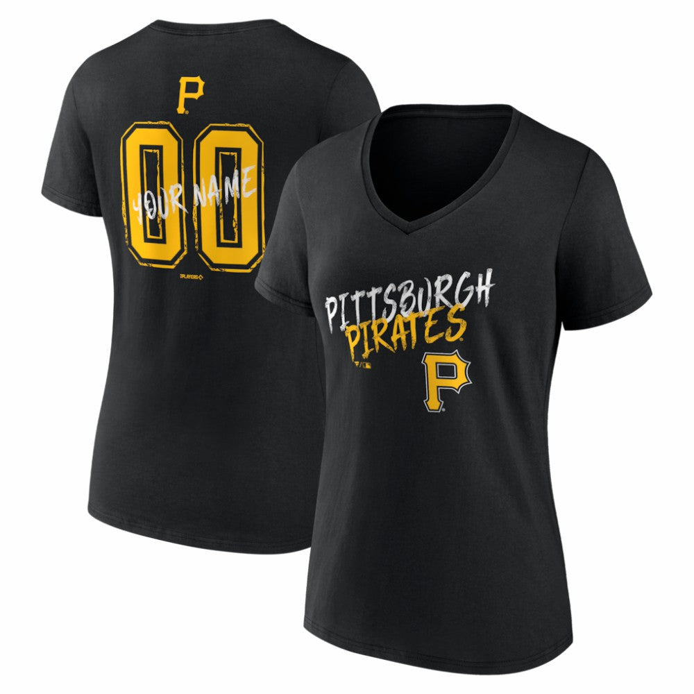 Pittsburgh Pirates Women's Hustle Personalized Name & Number V-Neck T-Shirt - Black T-shirts