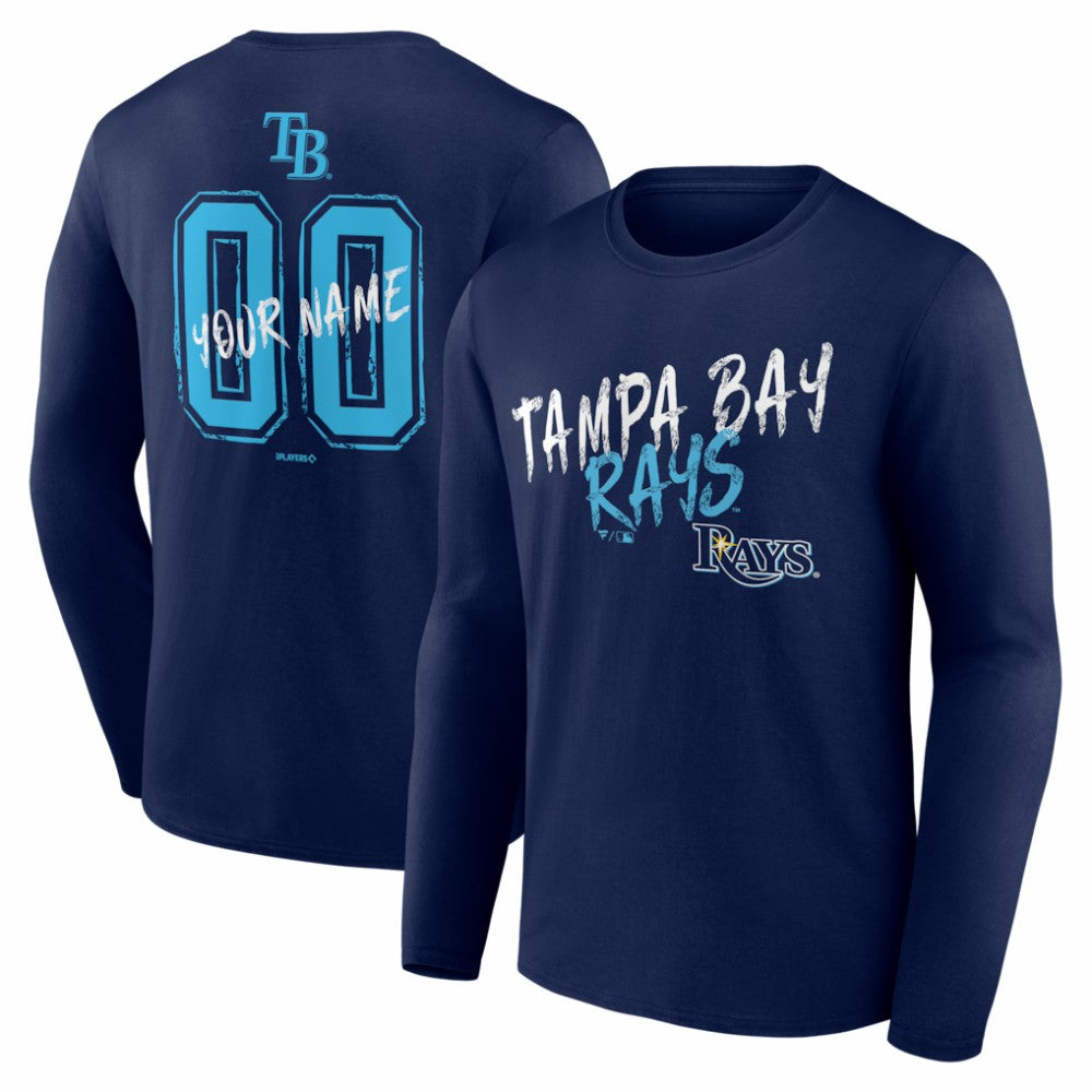 Tampa Bay Rays Hustle Personalized Name & Number Long Sleeve T-Shirt - Navy T-shirts