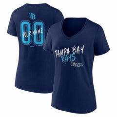 Tampa Bay Rays Women's Hustle Personalized Name & Number V-Neck T-Shirt - Navy T-shirts
