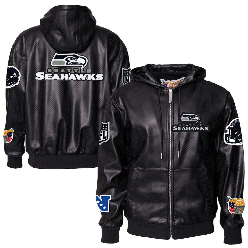 Seattle Seahawks Jeff Hamilton Vegan Leather Full-Zip Hooded Jacket - Black Jackets
