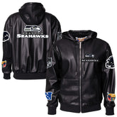 Seattle Seahawks Jeff Hamilton Vegan Leather Full-Zip Hooded Jacket - Black Jackets