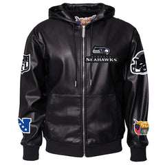Seattle Seahawks Jeff Hamilton Vegan Leather Full-Zip Hooded Jacket - Black Jackets