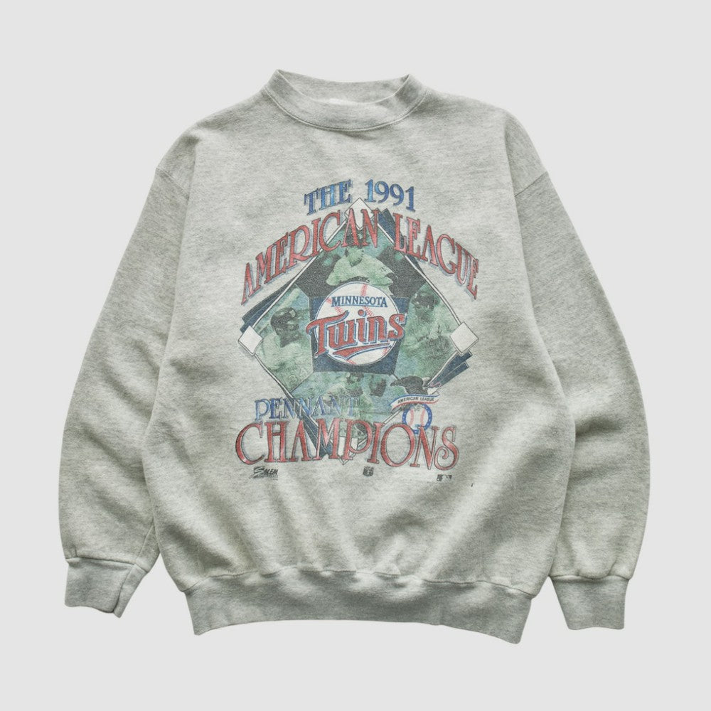 Minnesota Twins Salem Sportswear 1991 Pullover Sweatshirt - Heather Gray - Vintage Pullover