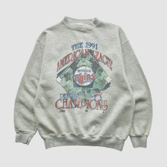 Minnesota Twins Salem Sportswear 1991 Pullover Sweatshirt - Heather Gray - Vintage Pullover