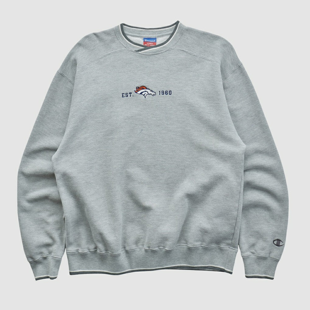 Denver Broncos Champion 2000s Pullover Sweatshirt - Heather Gray Pullover