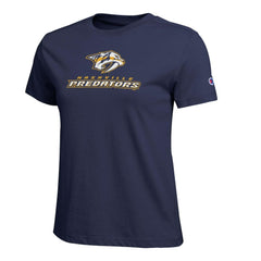 Nashville Predators Champion Women's Wordmark Lockup T-Shirt - Navy | US 203898235
