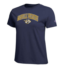 Nashville Predators Champion Women's Arch Mascot Logo T-Shirt - Navy | US 203898277
