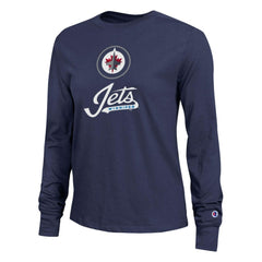 Winnipeg Jets Champion Women's Wordmark Lockup Long Sleeve T-Shirt - Navy | US 203898293