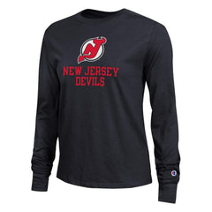 New Jersey Devils Champion Women's Wordmark Lockup Long Sleeve T-Shirt - Black | US 203898295