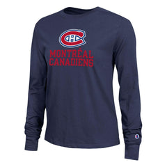 Montreal Canadiens Champion Women's Wordmark Lockup Long Sleeve T-Shirt - Navy | US 203898300