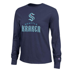 Seattle Kraken Champion Women's Wordmark Lockup Long Sleeve T-Shirt - Navy | US 203898303