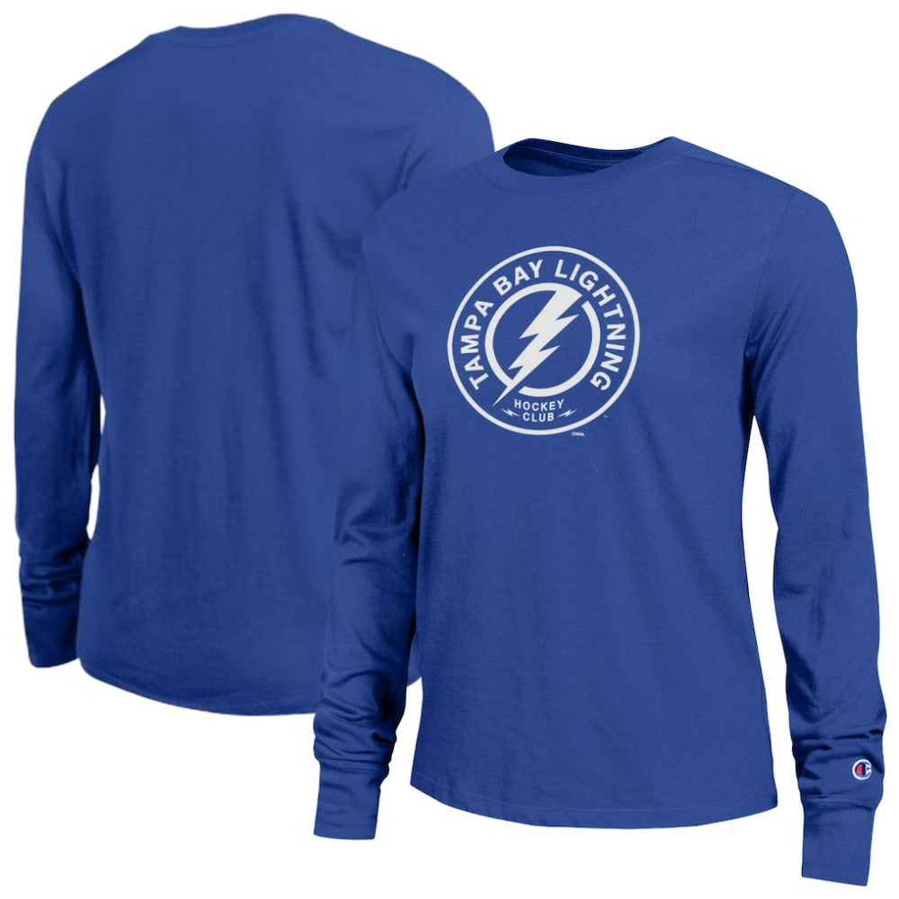 Tampa Bay Lightning Champion Women's Wordmark Lockup Long Sleeve T-Shirt - Royal | US 203898305