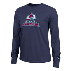 Colorado Avalanche Champion Women's Wordmark Lockup Long Sleeve T-Shirt - Navy | US 203898310