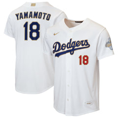 Yoshinobu Yamamoto Los Angeles Dodgers Nike Youth 2026 Gold Collection Home Replica Jersey - White Jerseys
