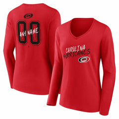 Carolina Hurricanes Women's Hustle Personalized Name & Number Long Sleeve V-Neck T-Shirt - Red | US 203920999