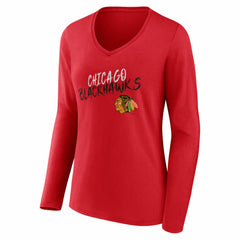 Chicago Blackhawks Women's Hustle Personalized Name & Number Long Sleeve V-Neck T-Shirt - Red | US 203921005