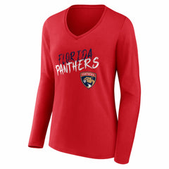Florida Panthers Women's Hustle Personalized Name & Number Long Sleeve V-Neck T-Shirt - Red | US 203921040