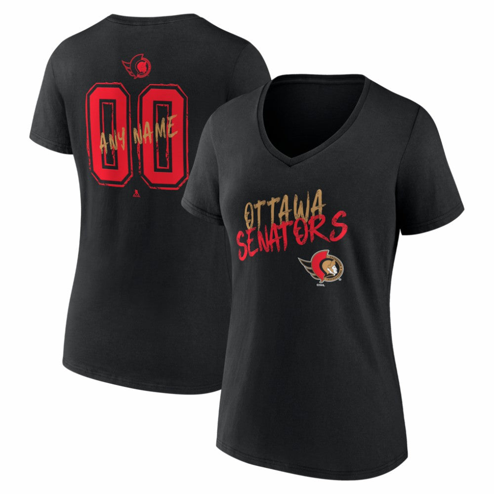 Ottawa Senators Women's Hustle Personalized Name & Number V-Neck T-Shirt - Black | US 203921085