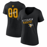 Pittsburgh Penguins Women's Hustle Personalized Name & Number V-Neck T-Shirt - Black | US 203921097