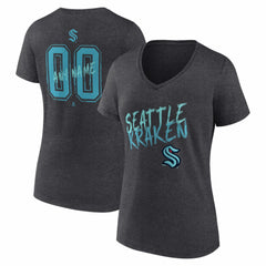 Seattle Kraken Women's Hustle Personalized Name & Number V-Neck T-Shirt - Charcoal | US 203921108