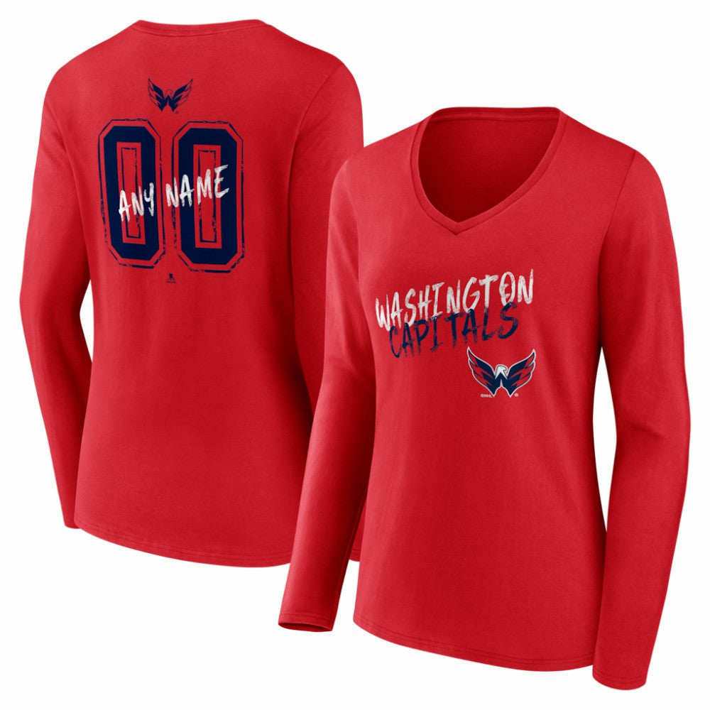 Washington Capitals Women's Hustle Personalized Name & Number Long Sleeve V-Neck T-Shirt - Red | US 203921140