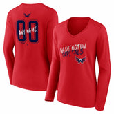 Washington Capitals Women's Hustle Personalized Name & Number Long Sleeve V-Neck T-Shirt - Red | US 203921140