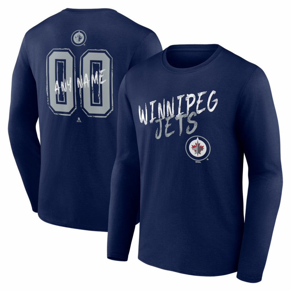 Winnipeg Jets Hustle Personalized Name & Number Long Sleeve T-Shirt - Navy | US 203921144